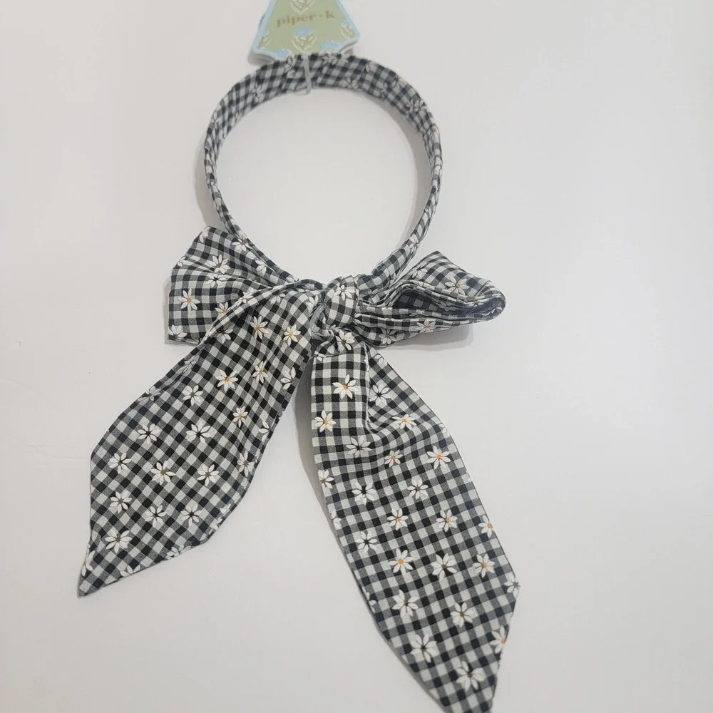 Piper‎ K Gingham Check Daisy Bow Headband Floral Ribbon Tail Cottagecore Peasant